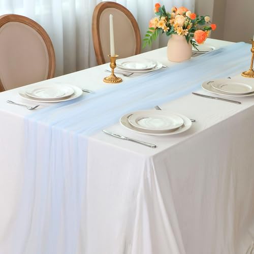 Light Blue Cheesecloth Table Runner 10FT for Wedding & Party Decor