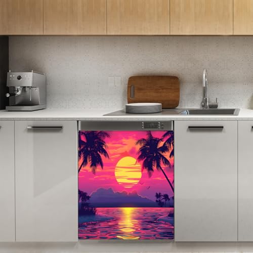 Beach Dishwasher Magnet Cover Front Dishwasher Decor Sunset Palm Tree