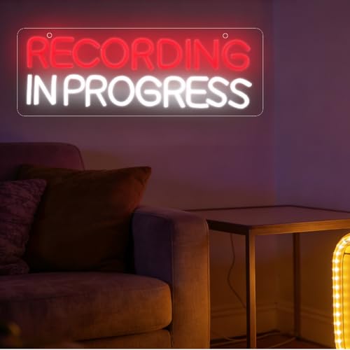 Neon Sign Recording in Progress USB LED Light - Red, Studio Decor