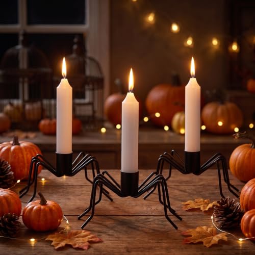 Set of 6 Halloween Spider Candle Holders - Metal Taper Candle Stands