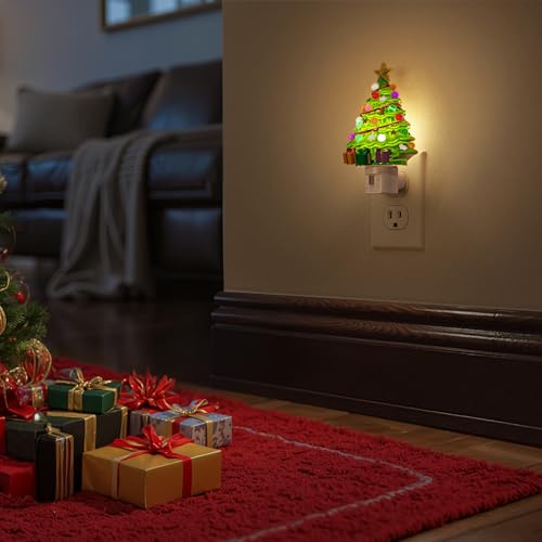 Christmas Tree Night Light - 3000K Warm White Plug-in Wall Light - 2 Pack