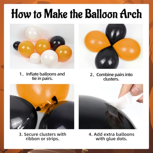 Halloween Balloon Arch Kit with Orange, Black, White Balloons & Accessories