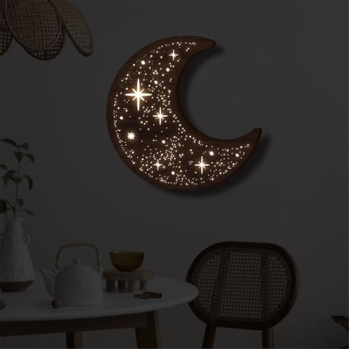 Wooden Moon Phase Wall Art Decor with LED Night Light - Variation A