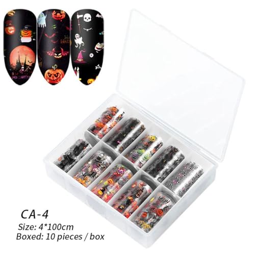 Halloween Nail Foil Transfer Stickers Set - Halloween Style 3, Pumpkin Skull & Bat Design