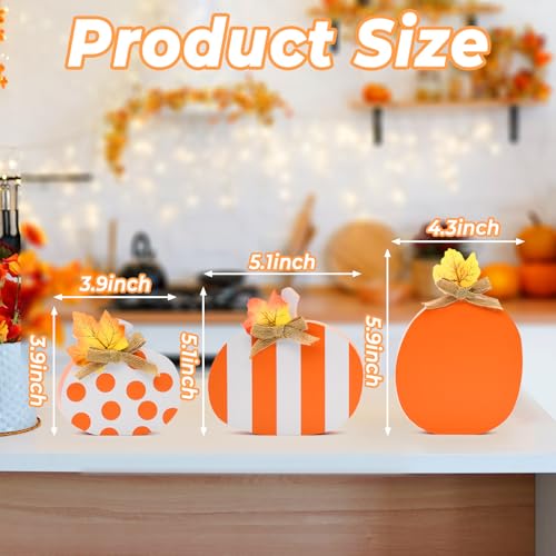 Fall Wooden Pumpkin Decor Set of 3 - Rustic Autumn Table Centerpieces