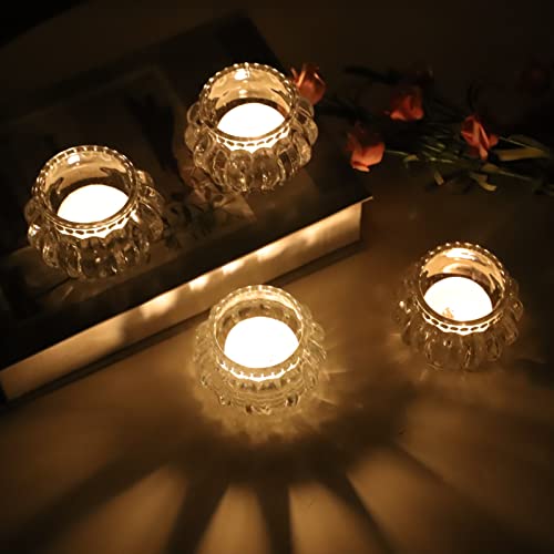 Clear Glass Votive Candle Holders Set of 6 Pumpkin Design for Weddings & Holiday Decor - Woho