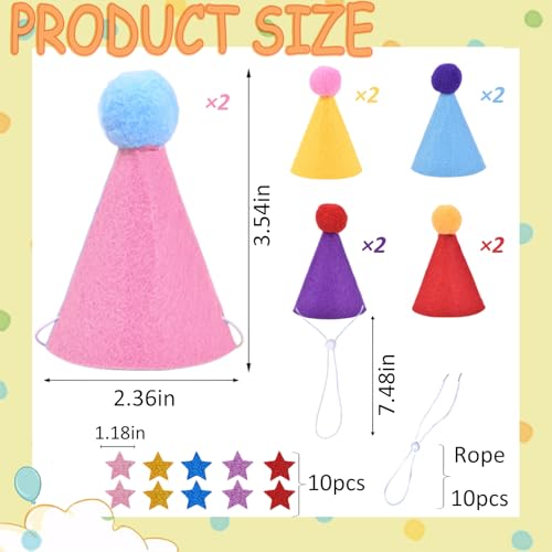 Mini Felt Party Hats for Stuffed Animals & Pets - Multi-Coloured 1 Set