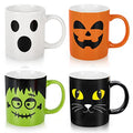 Halloween Ceramic Mug Set - 4 Pack 12oz Pumpkin Cat Ghost Monster Coffee Cups