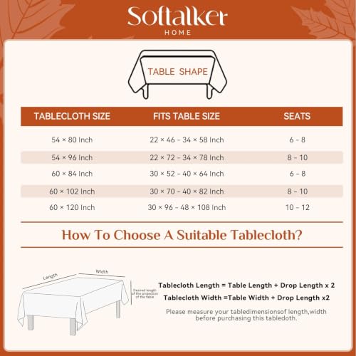 Orange Checkered Fall Tablecloth - 54 x 96 Inch Rectangular Thanksgiving Decor