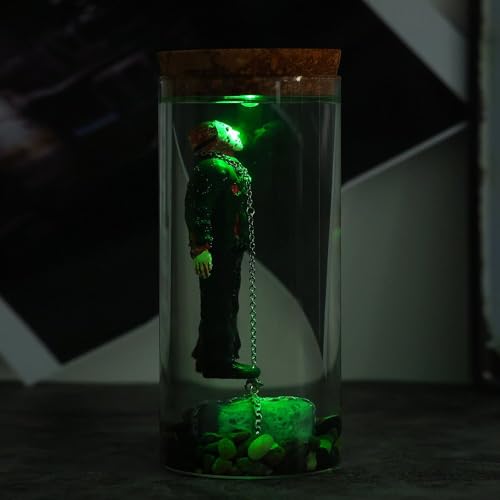 Horror Movie Ornament with Green LED Light - Jason in Glass Container - Unique Halloween Decor