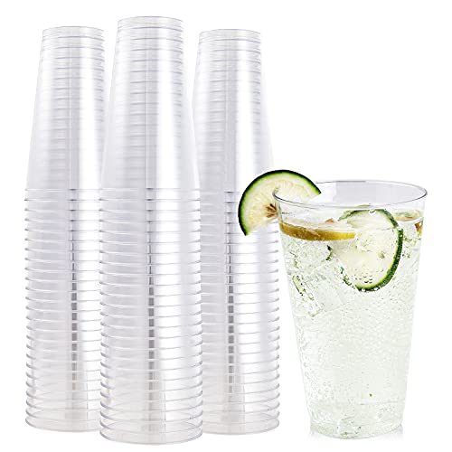 FOCUSLINE 16 oz Clear Plastic Cups - 100 Pack Disposable Tumblers for Parties