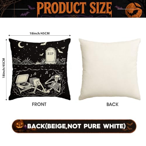 Halloween Skeleton Pillow Covers Set of 2 - Black 18x18 Inches Decorative Throw Pillows