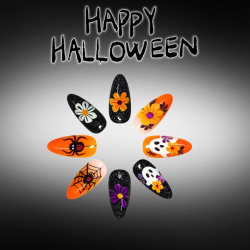 Vopintpy Halloween Ghost Spider Press On Nails Medium - Fake Nails Set with Adhesive Tabs - Variation Halloween Nails 2302