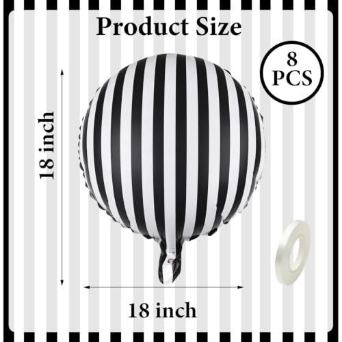 Black and White Striped Balloon Set - Halloween Party Decorations, 8 Pack