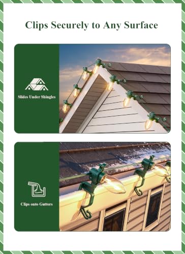 Green Christmas Light Clips for C7 C9 String Lights - 100 Pack