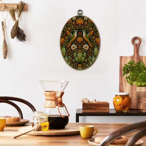 Mexican Hummingbird Flowers Oval Wall Art Decor - Cactus Variation