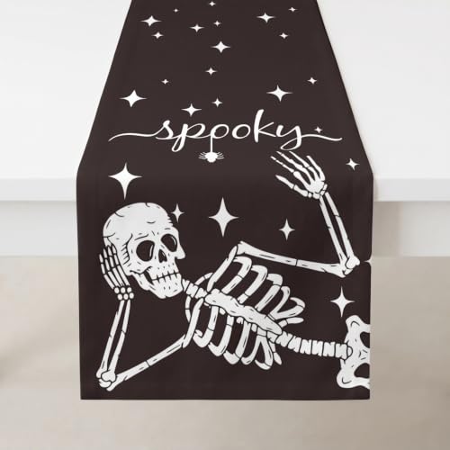 Halloween Skeleton Spider Table Runner 13x72in - Spooky Decor for Parties