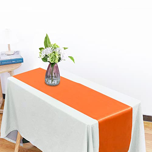 12-Pack Orange Satin Table Runners - Fall Wedding Party Decor 12x108 Inches - Scalloped Edges
