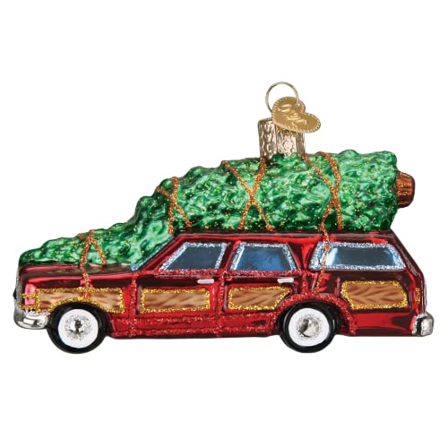 Glass Christmas Ornament - Station Wagon with Tree Handcrafted Holiday Decoration