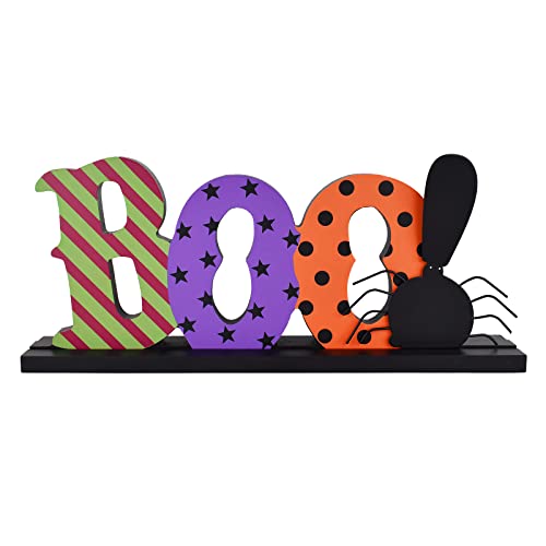 Halloween Table Decor Sign with Boo Letters - Indoor Wood Centerpiece, Rustic Tabletop Halloween Decoration - Variation: Boo