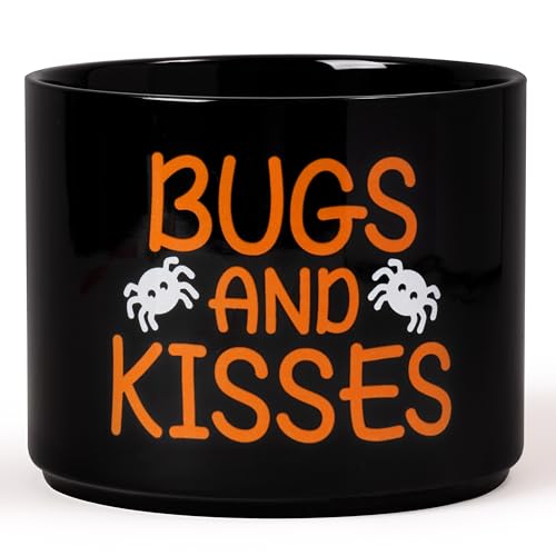 Halloween Candy Dish Cauldron with Bugs and Kisses - Mini Ceramic Snack Bowl, Tiered Tray Decor