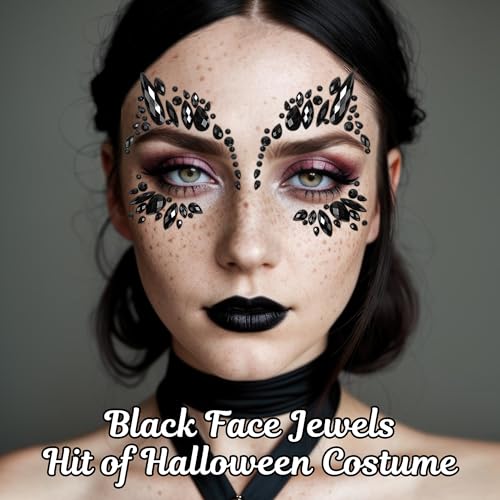 Black Face Gems Stick On Halloween Makeup Jewelry for Women