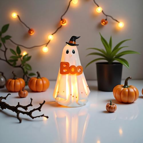 Halloween Ghost Decoration Statue with LED Light - 6.2 Inch Spooky Decor