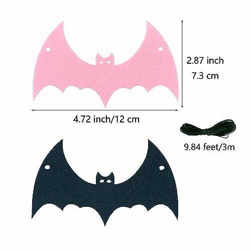 Halloween Bat Garland Felt Banner - 3 Pack Black & Pink Decorations for Haunted House & Party