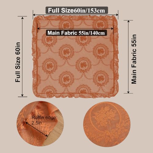 Vintage Lace Square Tablecloth - Orange 55x55 Inches with Ruffled Edge
