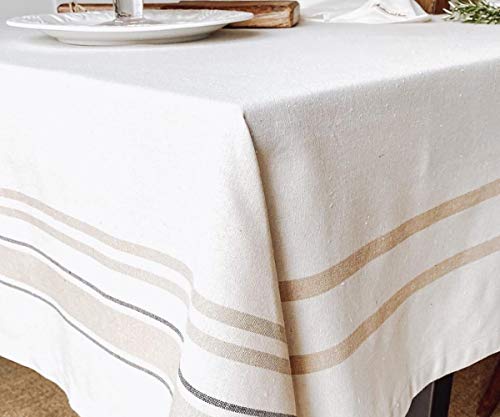 Beige Cotton Striped Tablecloth 63x126 Inch Farmhouse Rectangular Cover with Variation