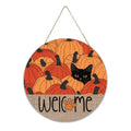 Fall Welcome Wooden Door Hanger with Black Cat and Pumpkin - Cat Fall Variation