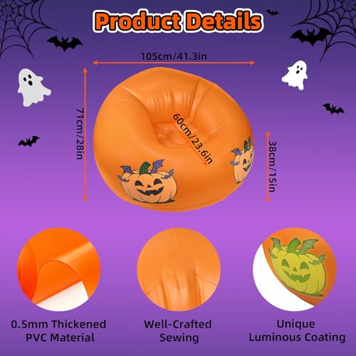 Inflatable Pumpkin Glow in the Dark Bean Bag Chair for Kids & Adults - Halloween Lounge Sofa
