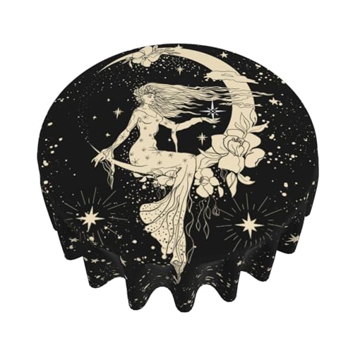 Sacral Night Witch Moon Round Waterproof Tablecloth for Dining & Picnic