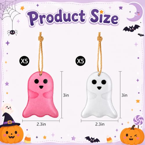 Cute 10 Pack Pink Halloween Ghost Hanging Ornaments - Metal Decor Set