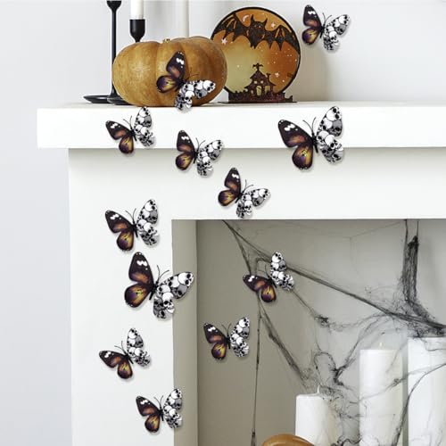 Halloween Wall Decals 12-Pack 3D Skull Butterfly Stickers for Festive Decor