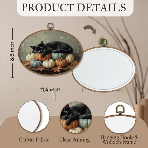 kdqua Fall Black Cat Pumpkin Oval Wall Art Decor - Fall Cat Variation