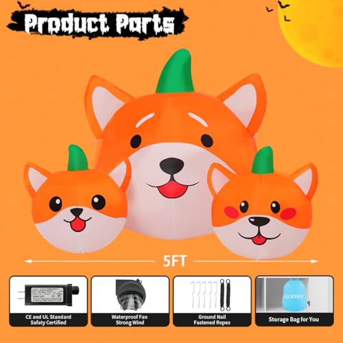 5 ft Halloween Inflatable Pumpkin Dog Outdoor Decor with LED Lights