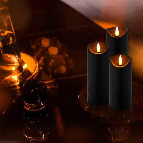 Flickering Flameless Candles Set - Battery Operated LED Pillar Candles with Remote & Timer - Ivory & Black, 12 Pack