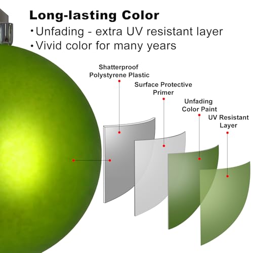 Assorted Lime Green Christmas Ornaments Set of 36 - Shatterproof Holiday Decorations