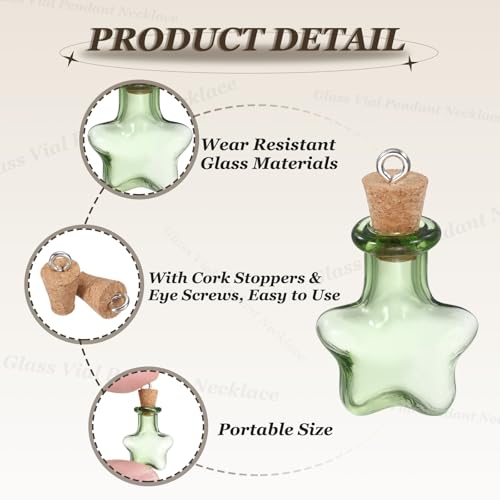 Mini Glass Bottles with Cork Stoppers - Green Star Vials Set of 30