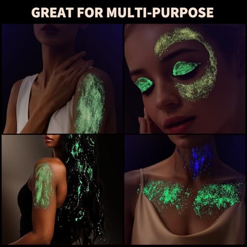 Multicolor Glow in The Dark Glitter Gel for Face & Body - 3mm/1mm/0.2mm Variations