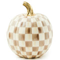 Small Resin Pumpkin Decor - Brown & White Mocha Check - Autumn Fall Thanksgiving
