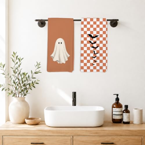 Halloween Bat Pumpkin Ghost Kitchen Hand Towels Set of 4 - Pumpkin Lamp Variation