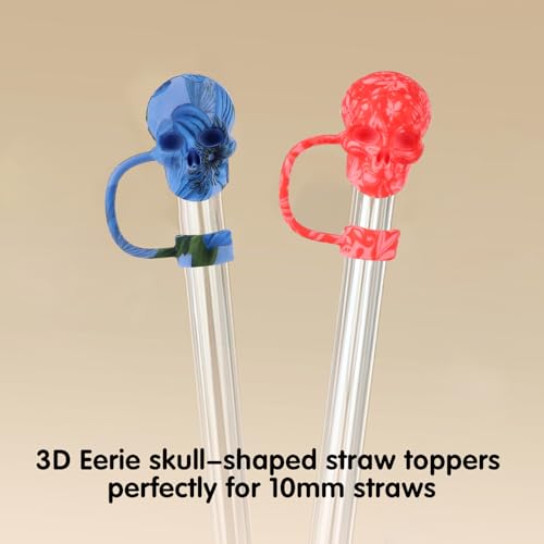 Halloween Skull Straw Toppers for Stanley Cup - Red & Blue - 2 Pack - Variation of Honglan