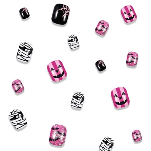 Halloween Press On Nails Purple Bat Design Fake Nails Short Square Full Cover - Reusable Ghost Mummy Style - Halloween Design 151