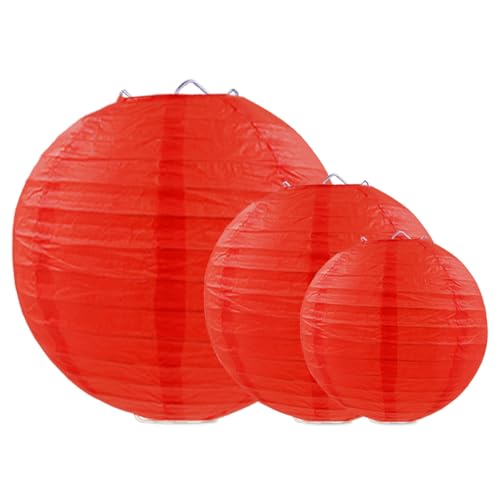 Red Paper Lanterns Set of 12 - Round Hanging Decorations for Weddings & Parties