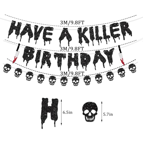 Halloween Birthday Banner Set with Skull Glitter Decorations for Haunted House Party