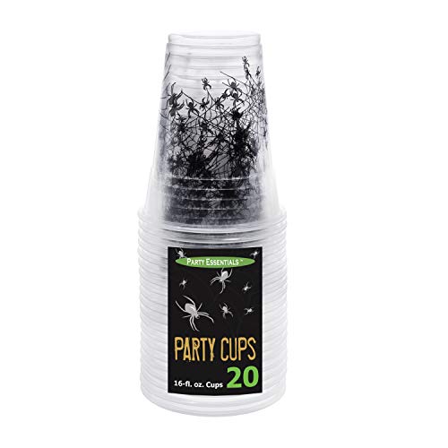 Halloween Party Cups 20-Count 16 oz Plastic Spider Print Tumblers - Reusable & Disposable