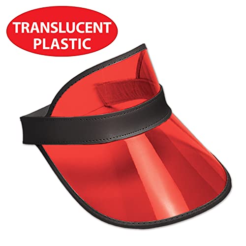 Red Plastic Dealer’s Visor 12 Pack - Casino Theme Sun Visors with Black Band