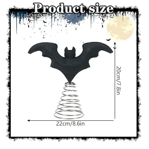 Halloween Bat Tree Topper - Black Felt Bat with Metal Base, 8.6 Inch Spooky Decor - Variation: Black